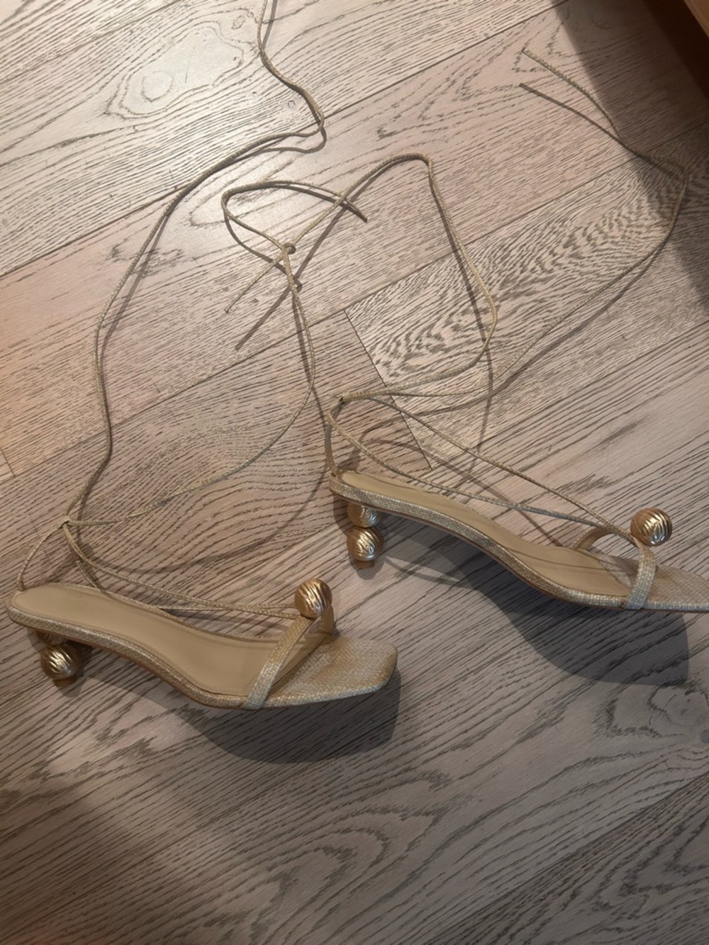 cult gaia WOMEN'S MINDY SQUARE TOE STRAPPY BALL HEEL SANDALS IN NATURAL - Picture 3 of 7
